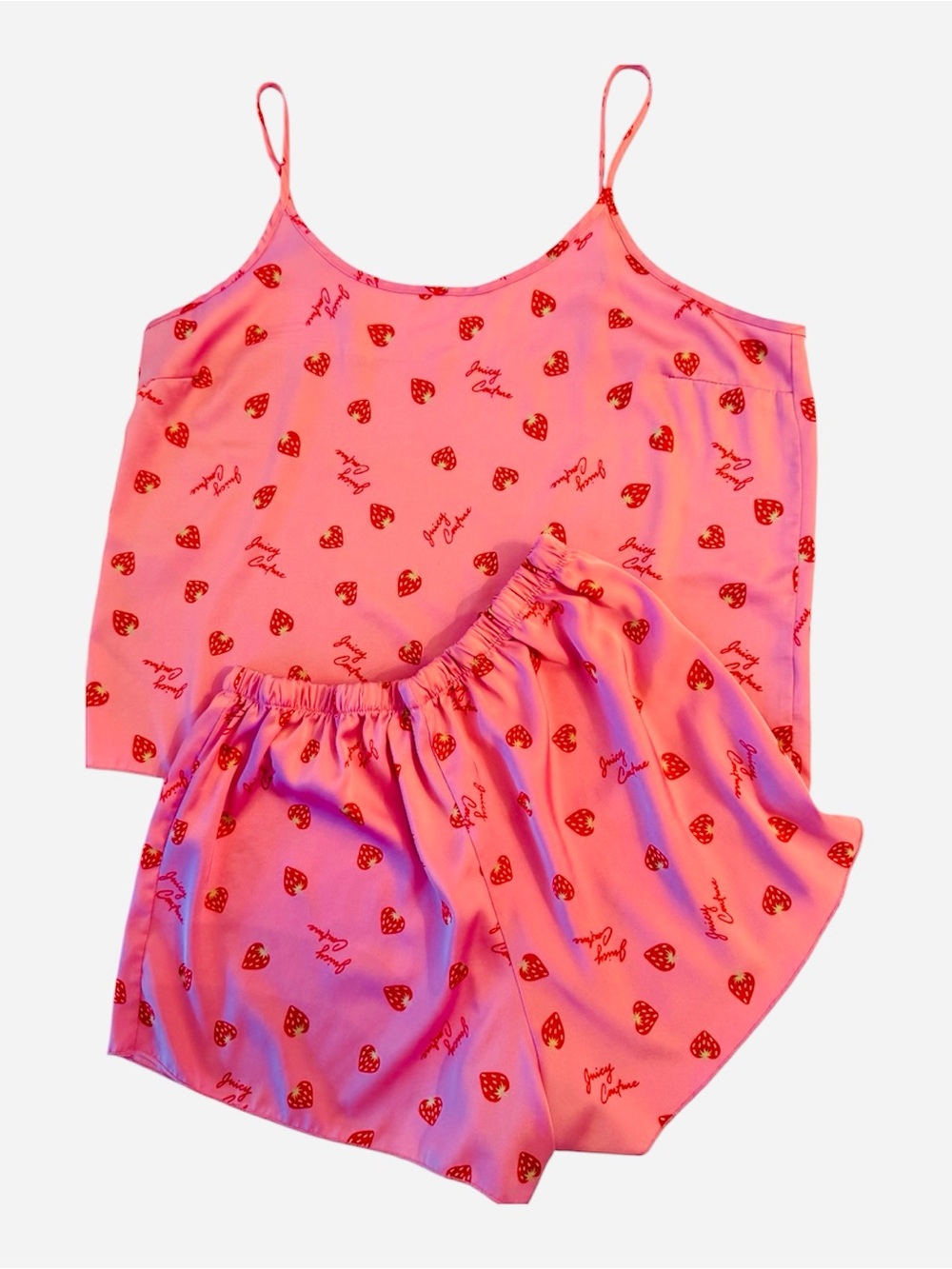 Juicy Couture Strawberry Satin Pajama Set Pink Cami Shorts Lounge Set
